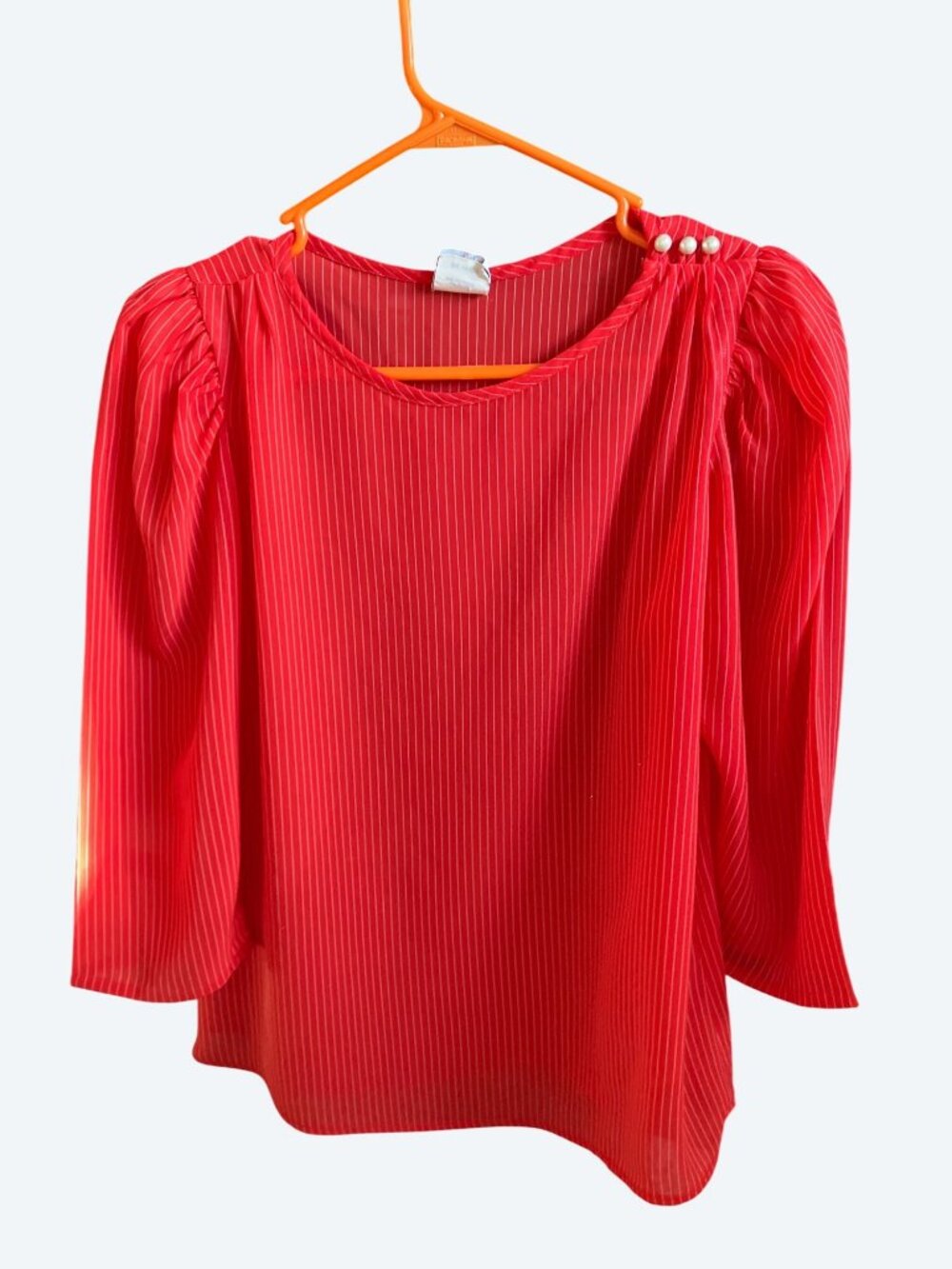 Topson Downs Red & White Striped Womens Blouse Large Polyester Puff Sleeve - Picture 3 of 15